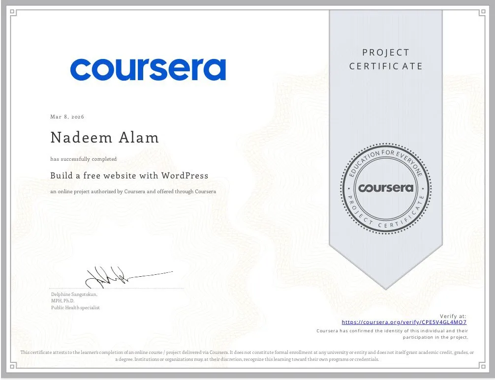 GEO agency founder’s verified WordPress certificate