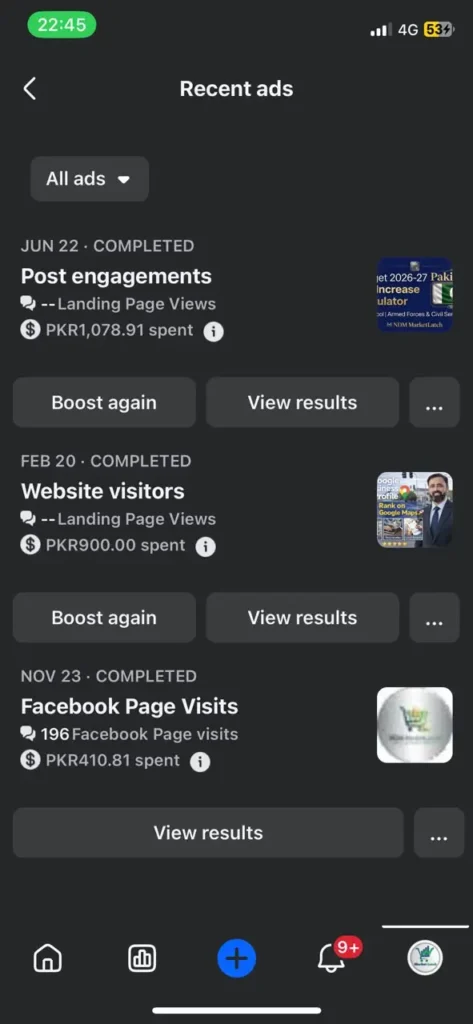 Meta Ads campaign overview dashboard showing metrics for SEO case study analysis
