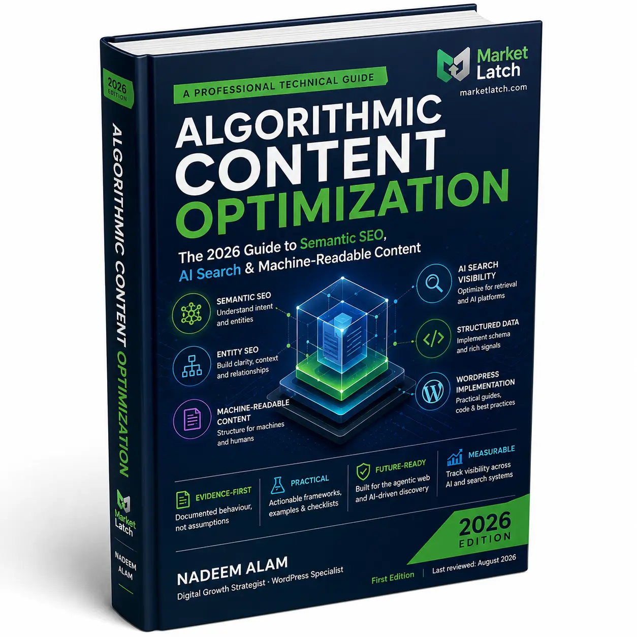 Semantic SEO Algorithmic Content Optimization 2026 guide book cover