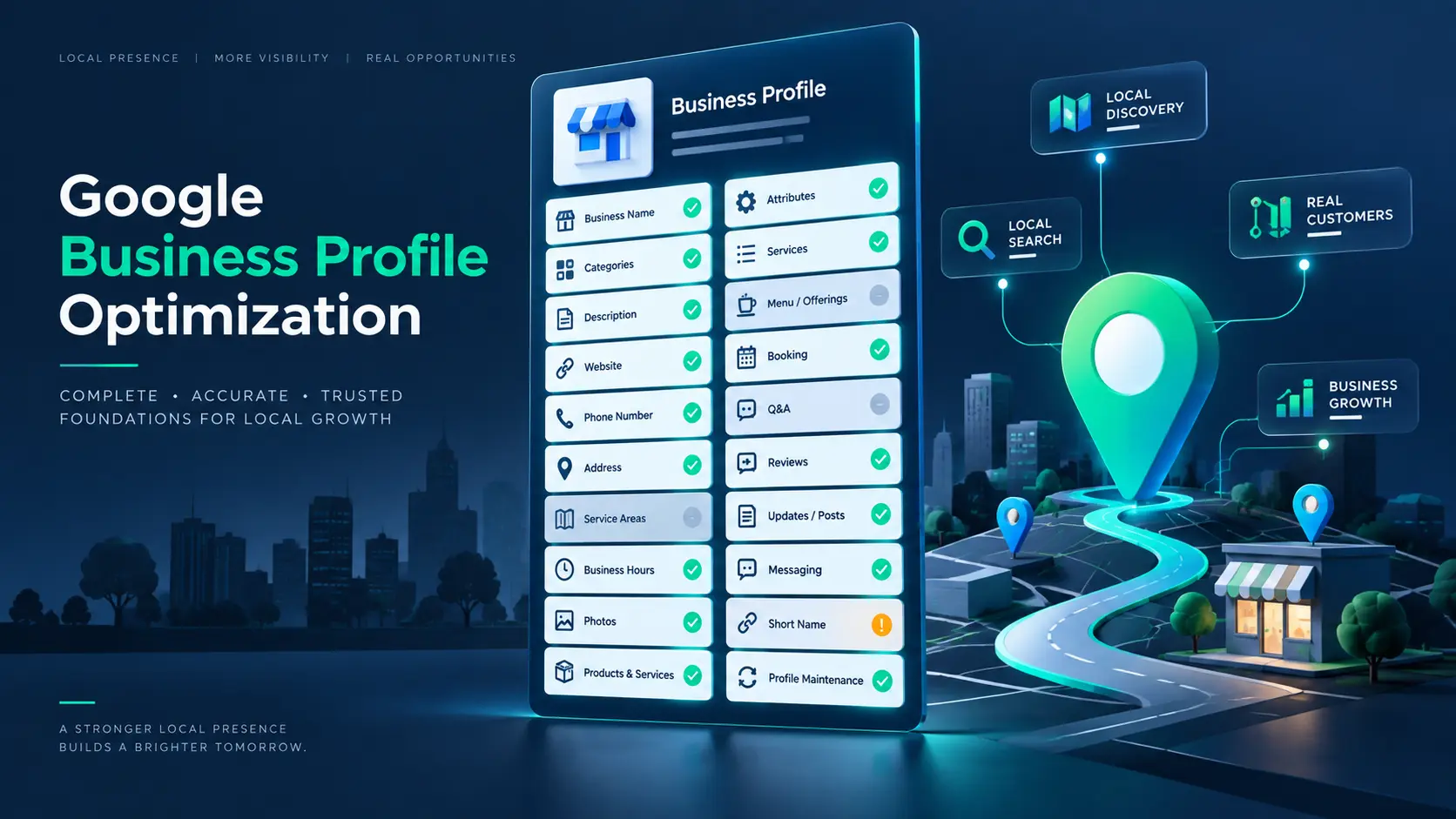 Google Business Profile optimization represented as a complete and structured profile.