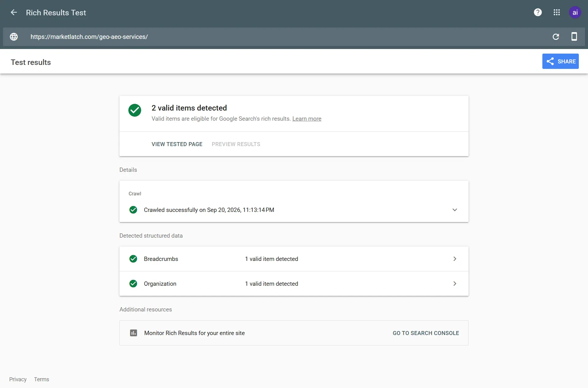Google Rich Results Test validating structured data on a WordPress page