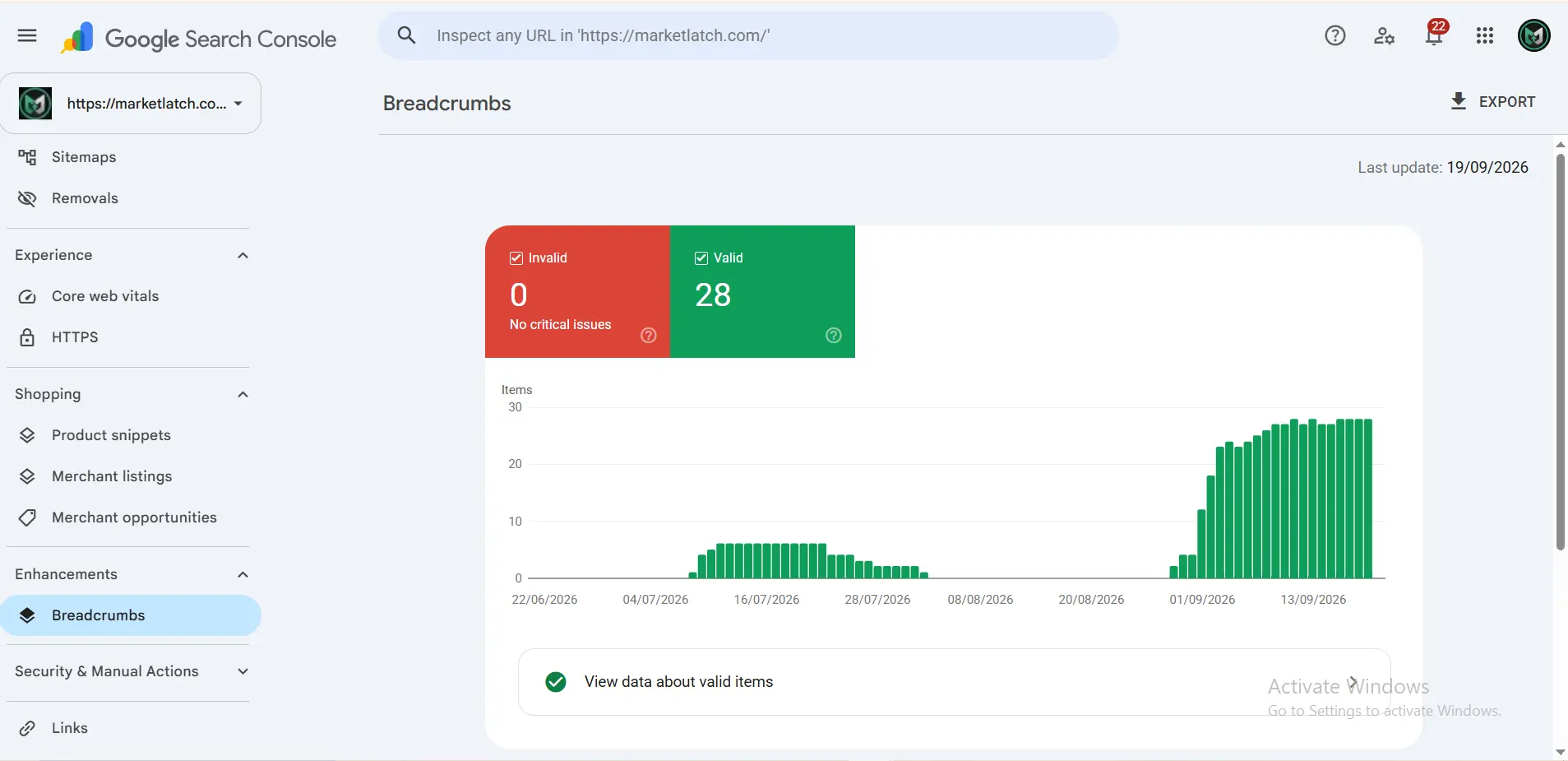 Google Search Console structured data information for a WordPress website