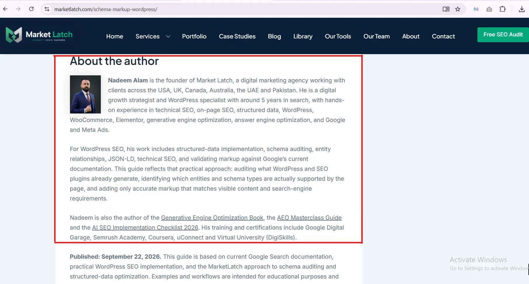 Author and Person entity evidence on the MarketLatch site