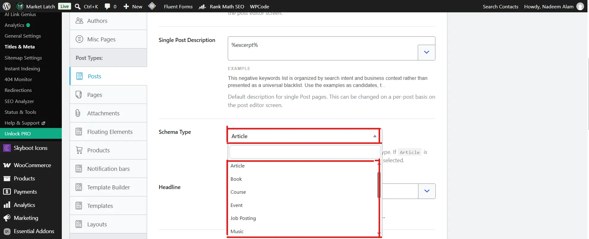 Rank Math schema settings in WordPress