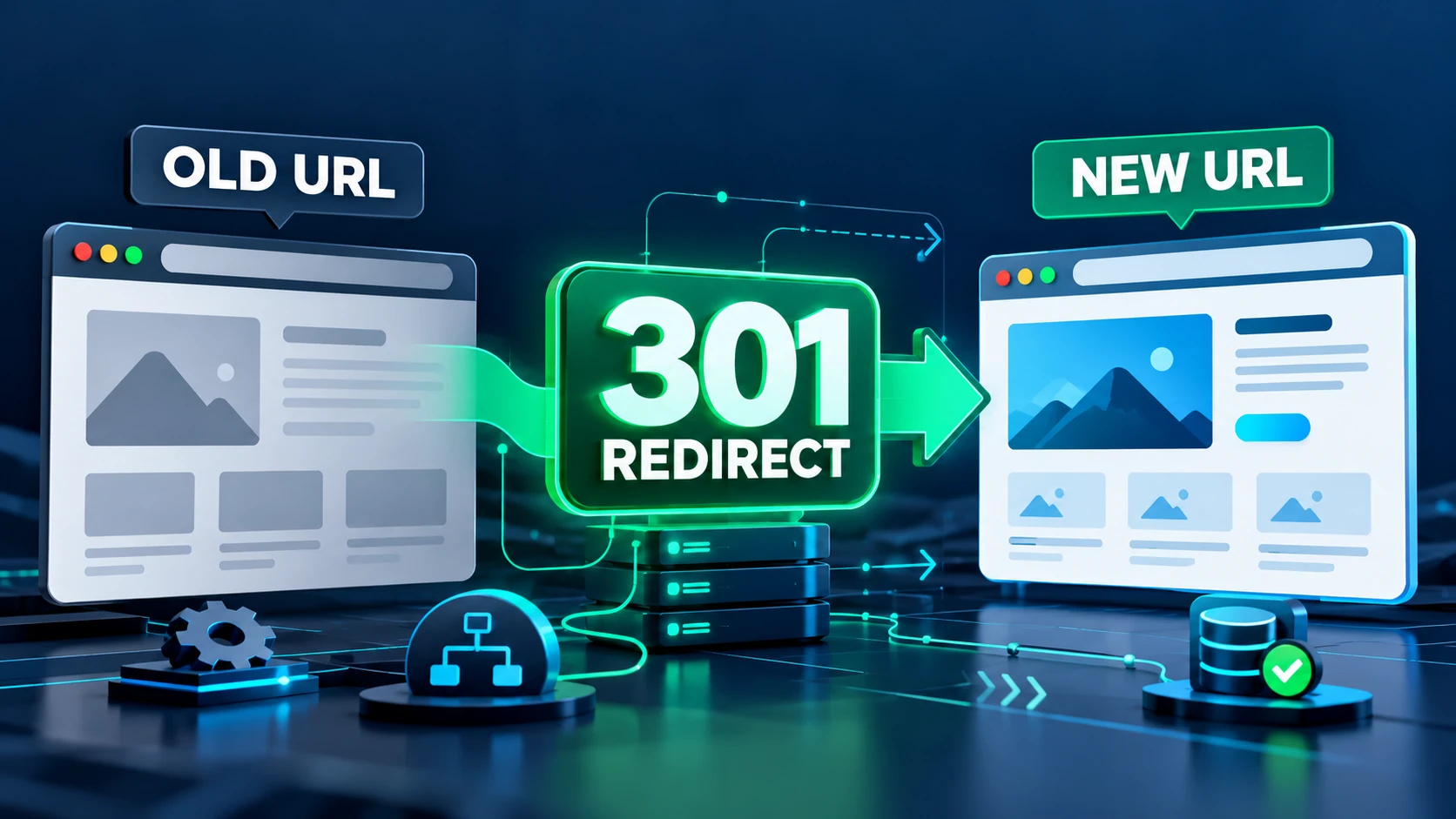 301 redirect WordPress showing an old URL moving to a new URL