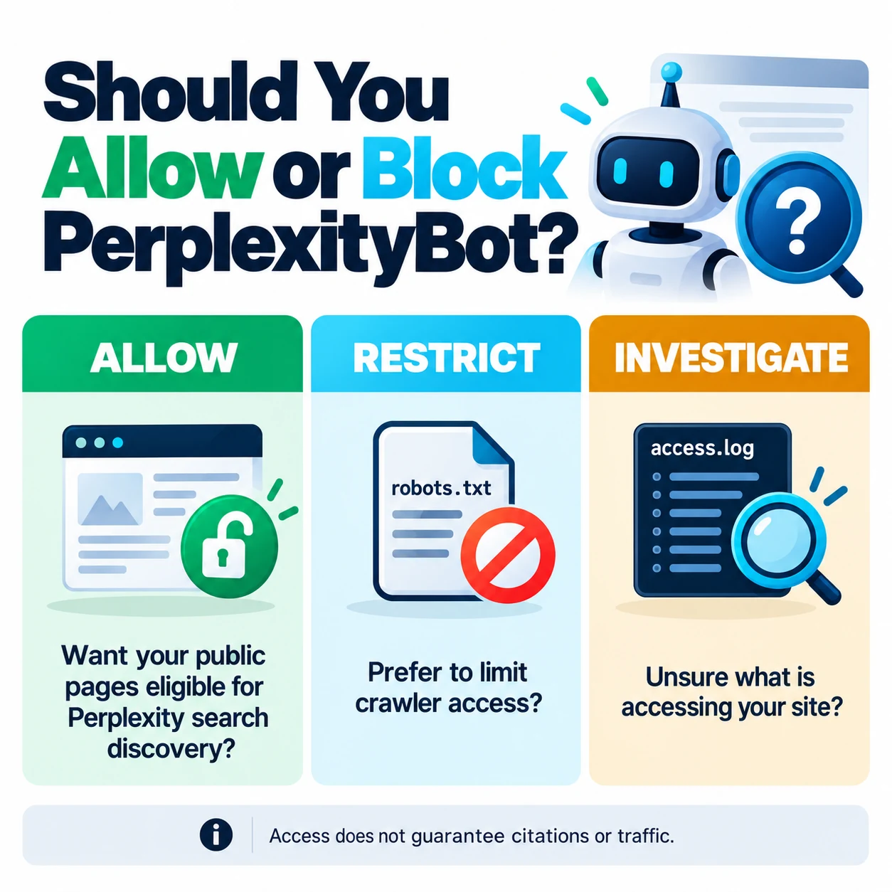 Decision guide for allowing, restricting, or blocking PerplexityBot access.