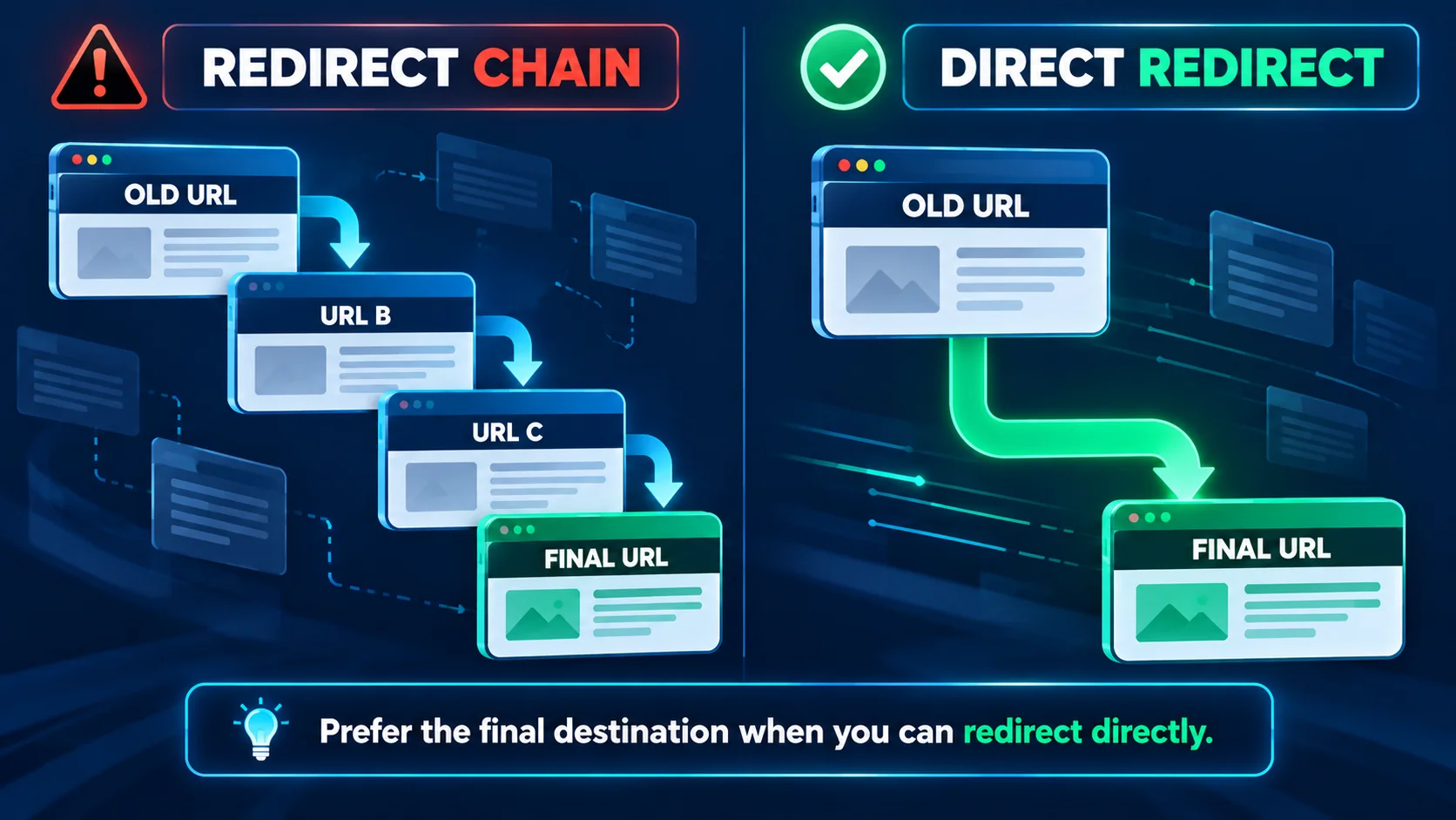 WordPress redirect chain compared with a direct redirect to the final URL